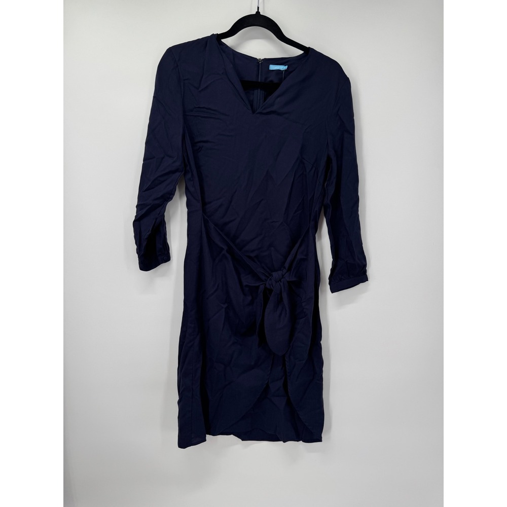 J.McLaughlin Ciara Dress Womens Small Dark Navy Blue 3/4 Sleeve Tie Waist‎